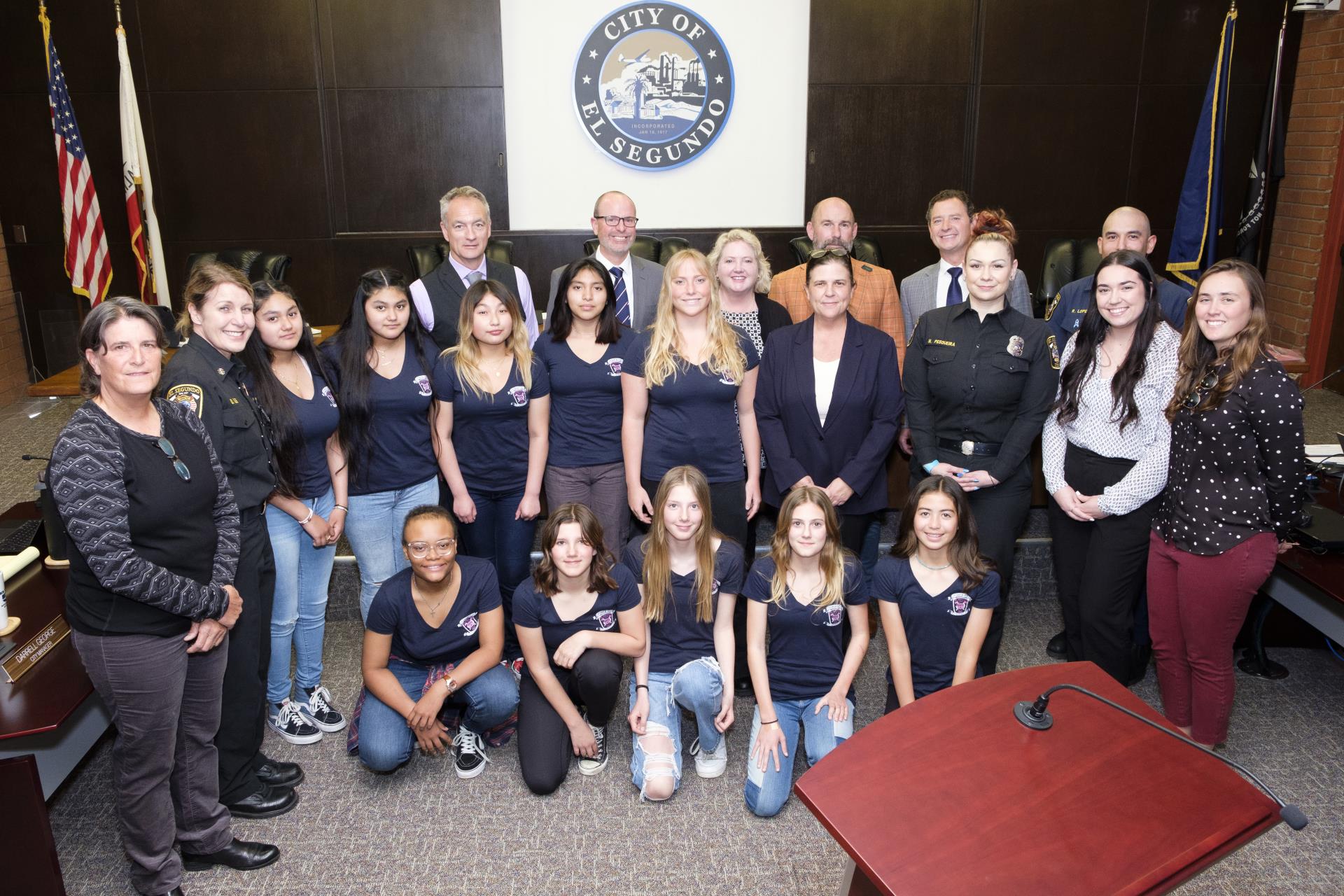 2023 Fired Up Girls Camp participants and City Council