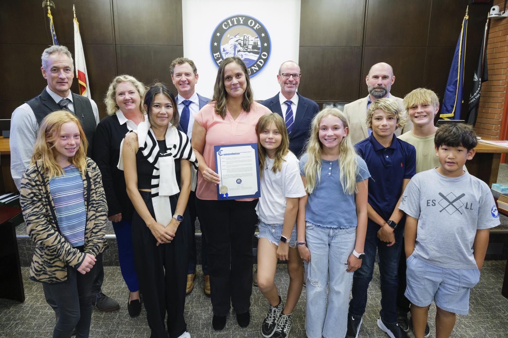 Young Entrepreneurs of El Segundo accepting commendation from City Council