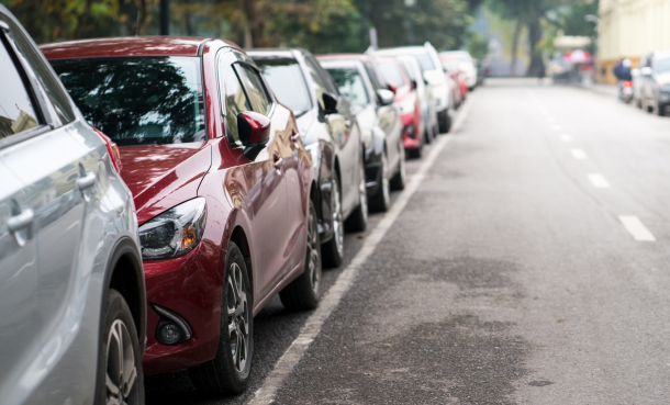 Cars parked along a residential street