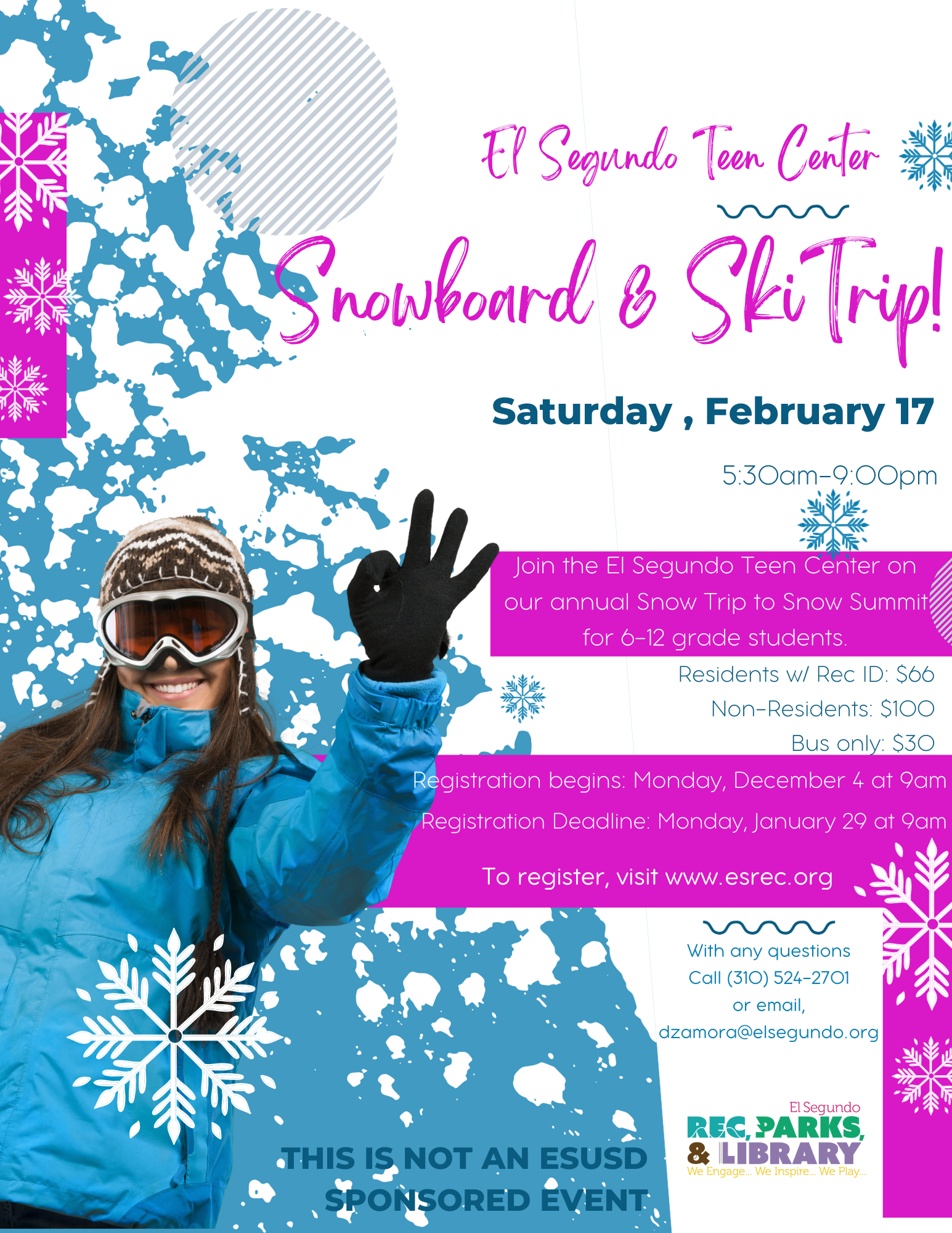 Teen Center Snowboard & Ski Trip 2024 Flyer