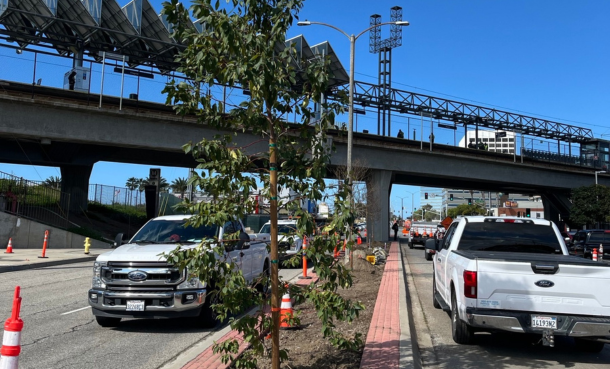 El Segundo Boulevard east of PCH with construction cones