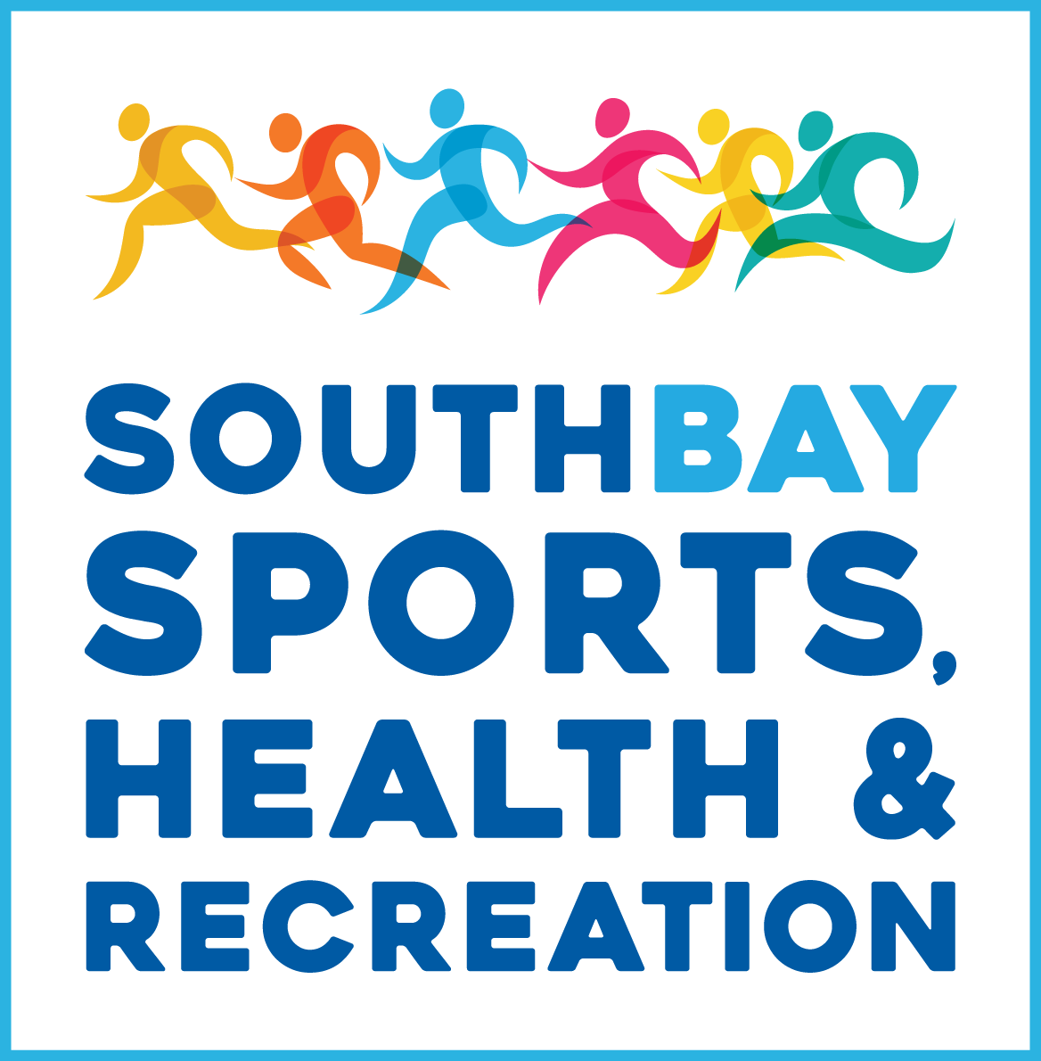 South Bay Sports, Health & Recreation Logo with colorful people shapes running