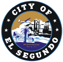 City of El Segundo seal in colors of blac, white, blue and gold