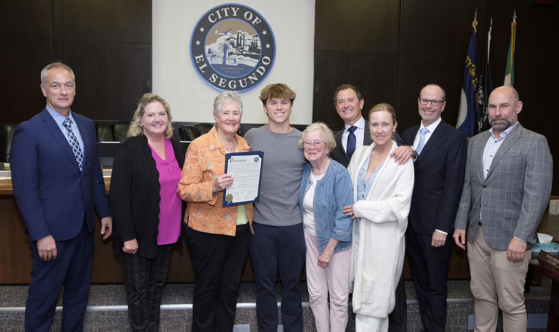 2024 Older American of the Year Val Smith and family with City Council