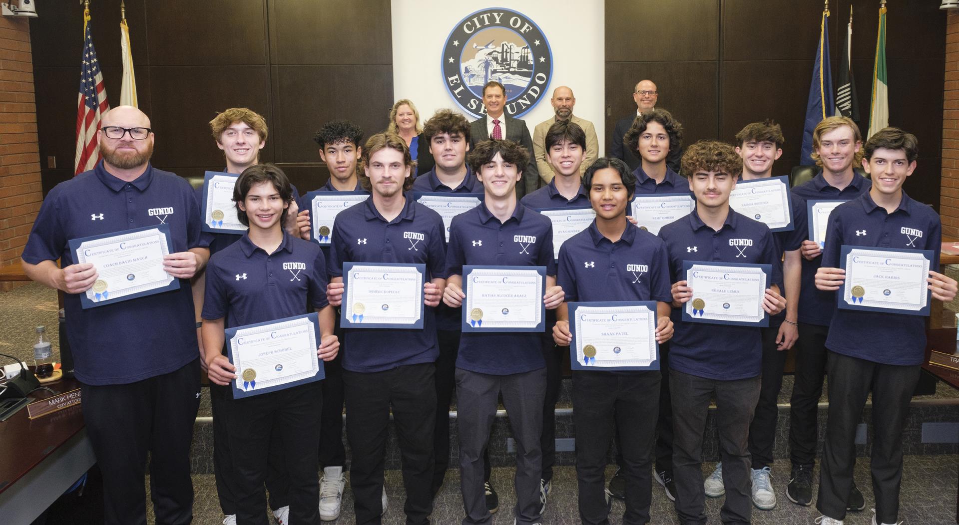 2024 ESHS Golf Team accepting commendation for winning the CIF Championship with City Council