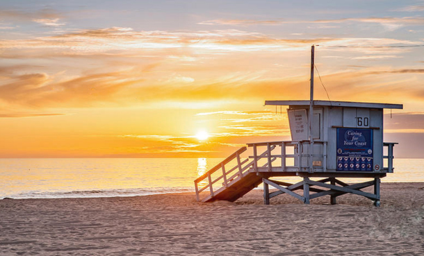 El Segundo beach lifeguard tower at sunset