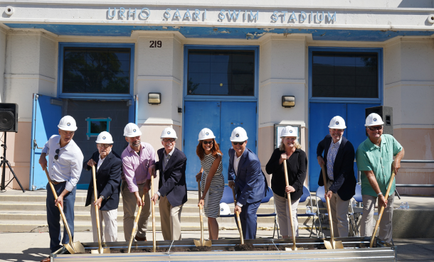 City Council and community members breaking ground at The Plunge