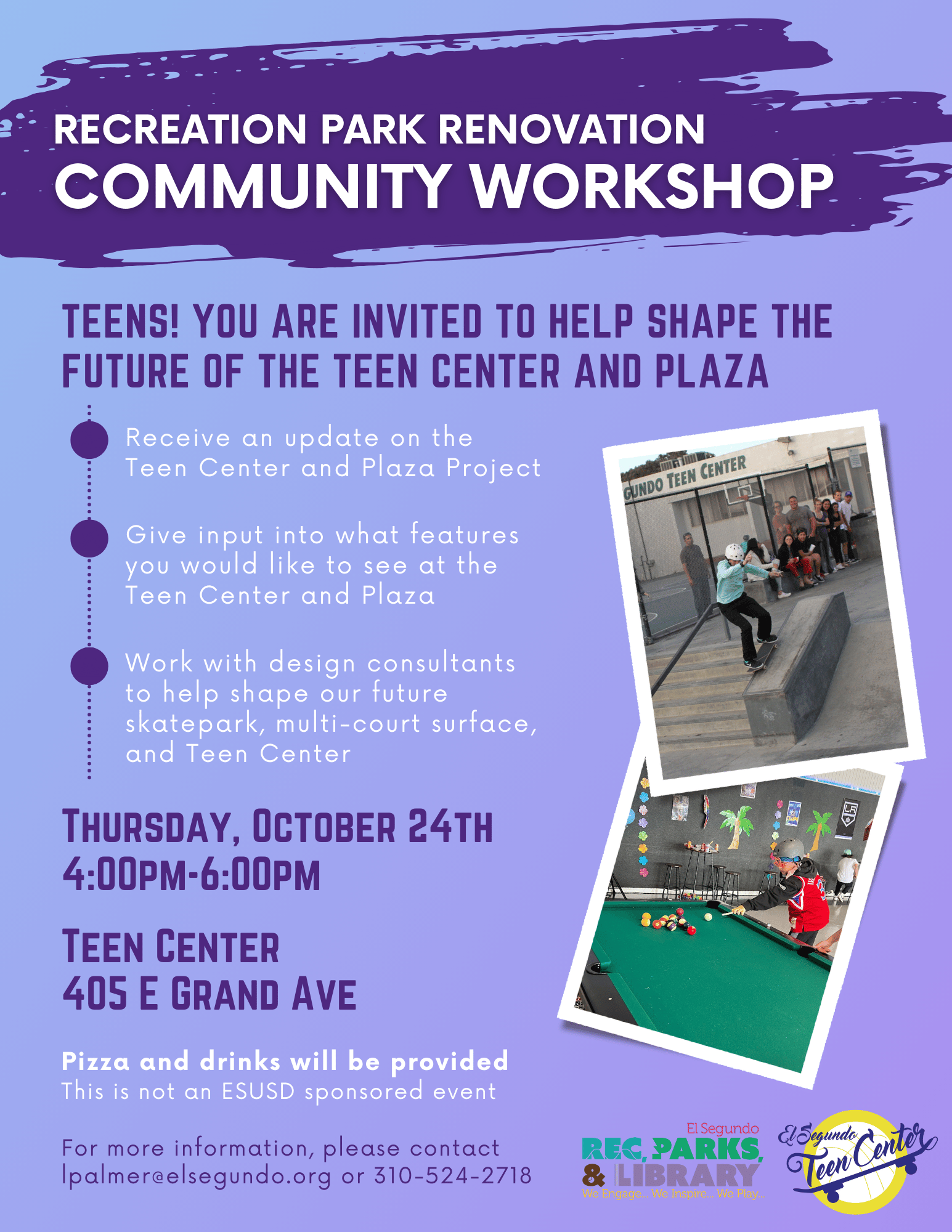 Teen Center Renovation Community Workshop Flyer