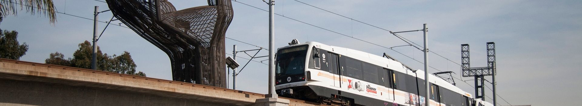 LA Metro Green Line with hand sculpture